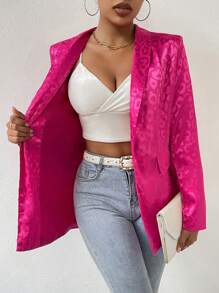SHEIN Privé 女豹紋提花青果領西裝外套 - 玫紅色 - 查看 3