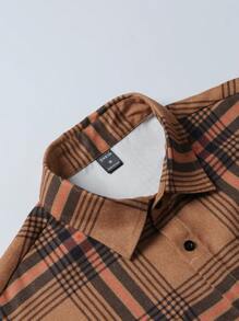 Manfinity Homme Loose Fit Men's Plaid Checkered Flap Pocket Shacket - Brown - View 3