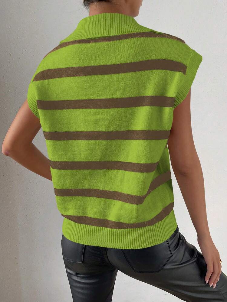 Women's Striped Sweater Vest With Collar