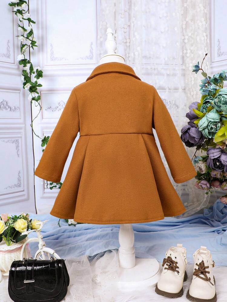 Baby Girls' Double-breasted Coat With Bow Decoration