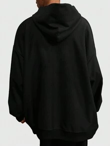 ROMWE MEN Street Life Guys Car & Letter Graphic Drawstring Drop Shoulder Hoodie - Black - View 2