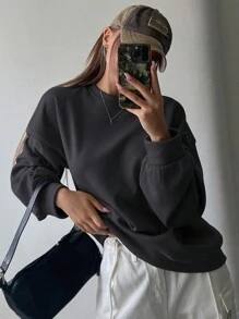 DAZY Sweat-shirt ample à épaules tombantes de couleur unie, vêtements d'automne