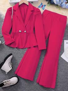 SHEIN Tween Girls' Elegant Urban Leisure Suit And Trousers Set - Hot Pink - View 1