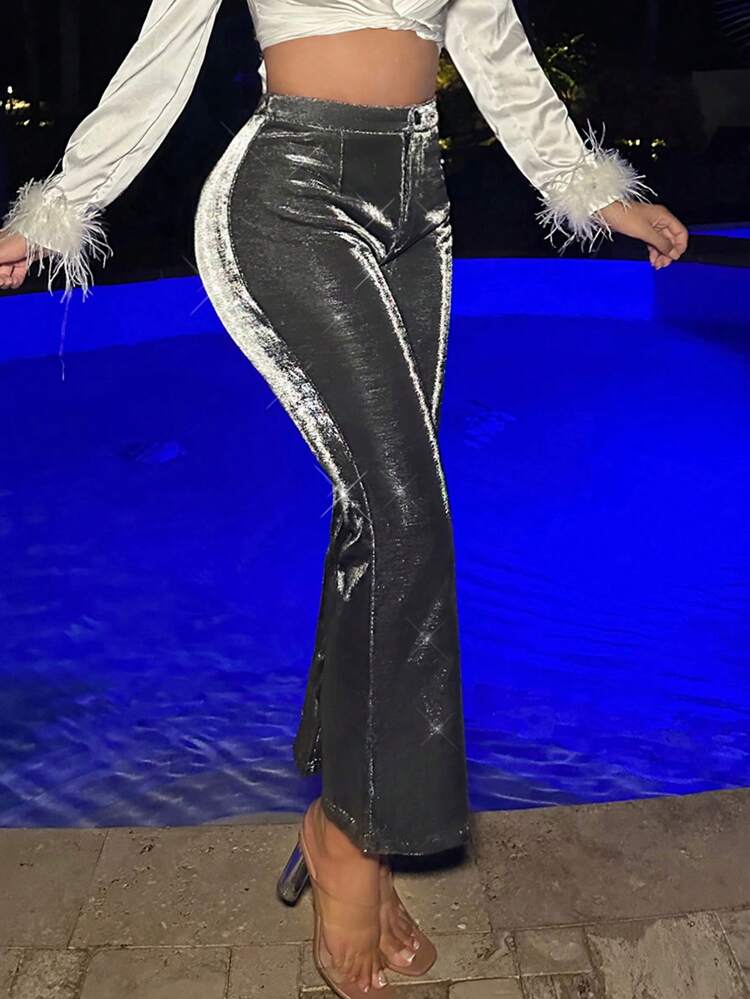 Club Outfits Women's Sparkle Fabric Flare Pants