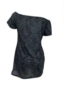 INAWLY Ladies' Off Shoulder Skull & Rose Printed Dress - Black - View 2