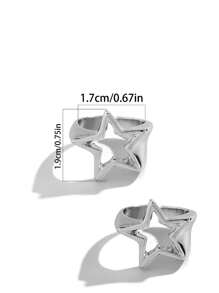 ROMWE Goth 2pcs Chic & Punk Hollow Out Star Ring Set - Antique Silver - View 3