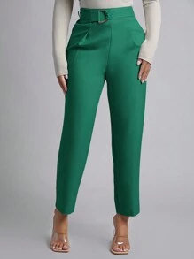 SHEIN PETITE Solid Color Cone Shape High-waisted Pants