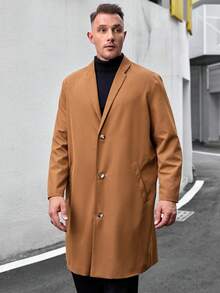 GENTILAND 男士加肥大碼單排釦休閒寬鬆長外套 - 棕色 - 查看 6
