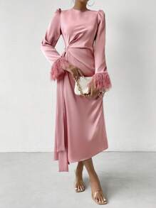 Chiquease 褶皺緞面裙 - 杏色 - 查看 2