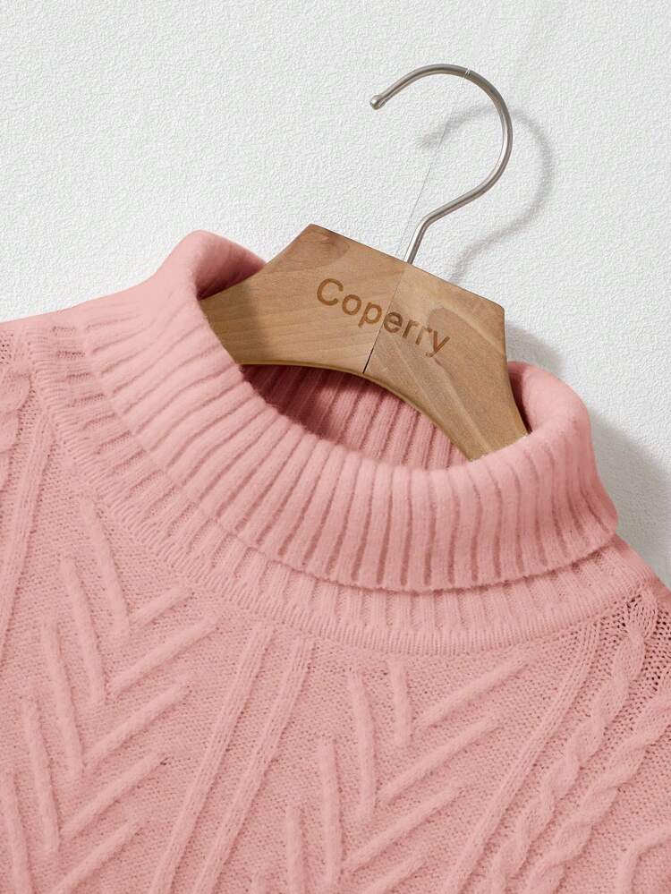 Teen Girls' High Collar Long Sleeve Jacquard Texture Short Pullover Sweater