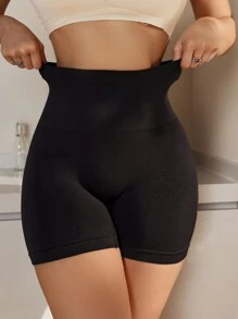 High Waisted Shapewear Shorts - Black - View 5