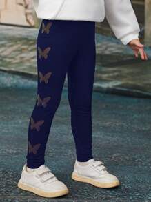 SHEIN Cô gái Hình Bướm In phản chiếu Xà cạp - Màu xanh hải quân - Xem 5