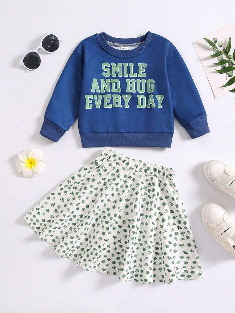 Baby Girls' Flower Pattern Printed Fun Two-piece Set