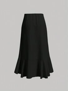 SHEIN MOD Váy chữ A hàng ngày màu trơn dành cho nữ, Quần áo trở lại trường, Bữa trưa, Quần áo đi học, Trang phục câu lạc bộ dành cho phụ nữ, Váy giáo viên, Váy công sở - màu đen - Xem 2