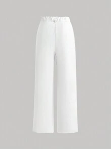 SHEIN MOD Women's Solid Color Wide Leg Pants - White - View 2