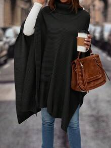 SHEIN Clasi Quý cô Tay áo dài Cổ cao Áo len - màu đen - Xem 6