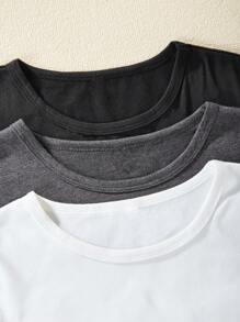 Áo thun ngắn tay dáng casual cho nữ tuổi teen, bộ 3 chiếc, cổ tròn, dễ phối đồ hàng ngày. - Nhiều màu - Xem 3