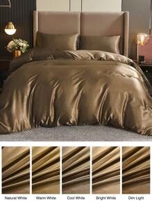 3 chiếc Satin Bộ Vỏ Chăn, Giả Lụa Bộ Chăn Ga Gối Màu Trơn Bộ Vỏ Chăn (1 Vỏ Chăn Và 2 Vỏ Gối Nằm) - Cà phê nâu - Xem 8