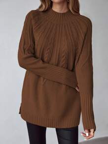 EMERY ROSE 立領針織毛衣(不帶腰帶) - 駝色 - 查看 4