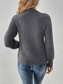SHEIN LUNE Stand Collar Button Front Cardigan - Dark Grey - View 2