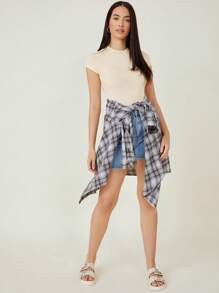 SHEIN BASICS Solid Tee Bodysuit - Beige - View 5