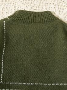 SHEIN Cậu bé Tween Sọc Hợp thời Đúng mốt Áo len - xanh quân đội - Xem 5