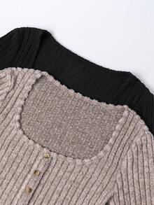 SHEIN Unity 2入組女式大圓領長袖t恤並配有圍巾 - 彩色 - 查看 8