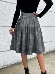 SHEIN Privé Của phụ nữ Kẻ sọc Thời trang Chân Váy xếp ly - Màu xanh lam - Xem 2