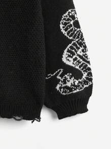 ROMWE Goth Women's Asymmetrical Collar Snake Pattern Pullover Sweater, School - Black - View 2