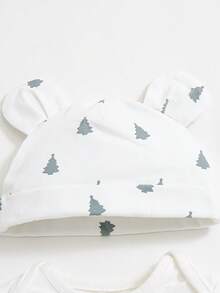 SHEIN Newborn Baby Boy Three-Dimensional Ear Hat Long-Sleeved Shoulder Bodysuit And Trousers Three-Piece Set - Multicolor - View 3