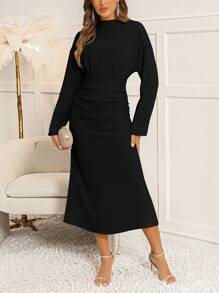 SHEIN Clasi COWL-NECK Xếp li Váy lúc lắc - màu đen - Xem 1