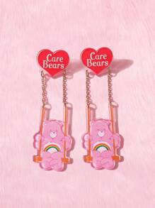 ROMWE X Care Bears 1對彩虹圖案裝飾的心形和熊形耳環 - 彩色 - 查看 5