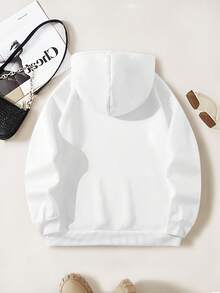 SHEIN EZwear 女士帽兜印花套頭衫 - 白色 - 查看 2