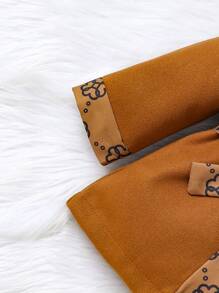 SHEIN 2 szt. Dziecko Chłopcy Wypoczynek Elegancki Vintage  Geometryczny Nadrukowany Weałniany Garnitur Z Paskiem , Jesień/zima - Brązowy - Zobacz 5