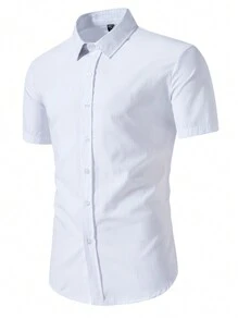 Manfinity Homme Men's White Summer Basic Casual City Break Short-Sleeve Shirt,INS-Style Black And White Floral Print Little Doves,Button-Down Collar Business Party - White - View 4