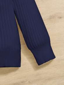 SHEIN Em bé Con trai Lỏng lẻo Phù hợp Áo len Với Sọc Hem Và Cổ tay áo - Xanh đậm - Xem 3