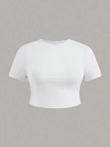 Flirla Kích thước lớn Của phụ nữ Màu thuần Ngắn tay Quần skinny Áo thun - màu đen - Xem 8