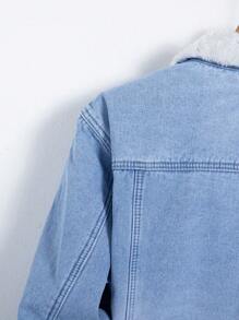 Manfinity Homme Men's Thermal Lined Denim Jacket With Fur Collar - Medium Wash - View 5