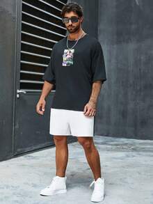 Manfinity EMRG Lỏng lẻo phù hợp Nam Kích thước lớn In Hoạt hình Ngắn tay Áo thun - màu đen - Xem 4