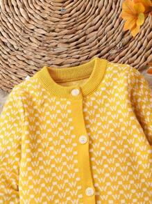 Bedruckter Strickjacke Für Baby Jungen Mit Knopfleiste Und Rundhalskragen