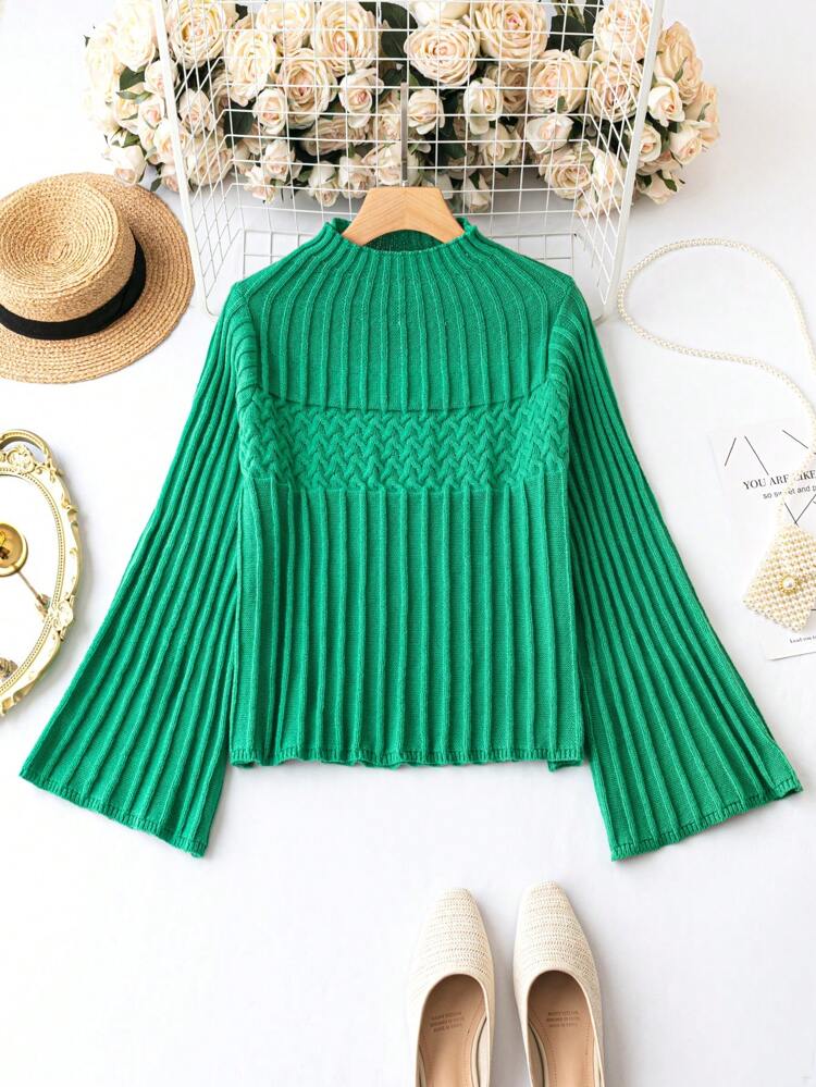 Plus Size Sweater With Ribbed And Knit Design Knit Pullover Fall Winter Sweater