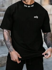 Manfinity LEGND 男士黑色寬鬆字母印花t恤 - 黑色 - 查看 1