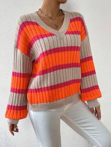 SHEIN Essnce 女用條紋落肩毛衣 - 彩色 - 查看 6
