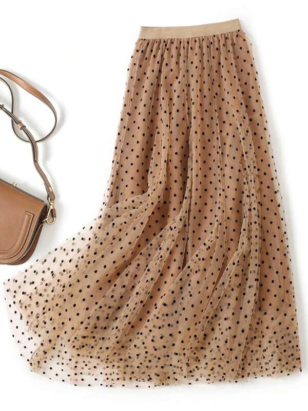 تنورة بنقاط البولكا شبكي شامل