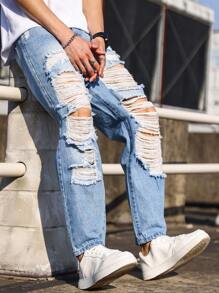 Manfinity EMRG 鬆身男式磨損牛仔褲 - 中等水洗藍 - 查看 4