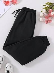 Pantalones Deportivos De Punto Cool Y2k Con Diamantes De Imitación Para Niña Adolescente - Negro - Ver 2