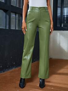 SHEIN Privé Quý cô Thường xuyên Thẳng Dài Quần - màu xanh lá - Xem 6