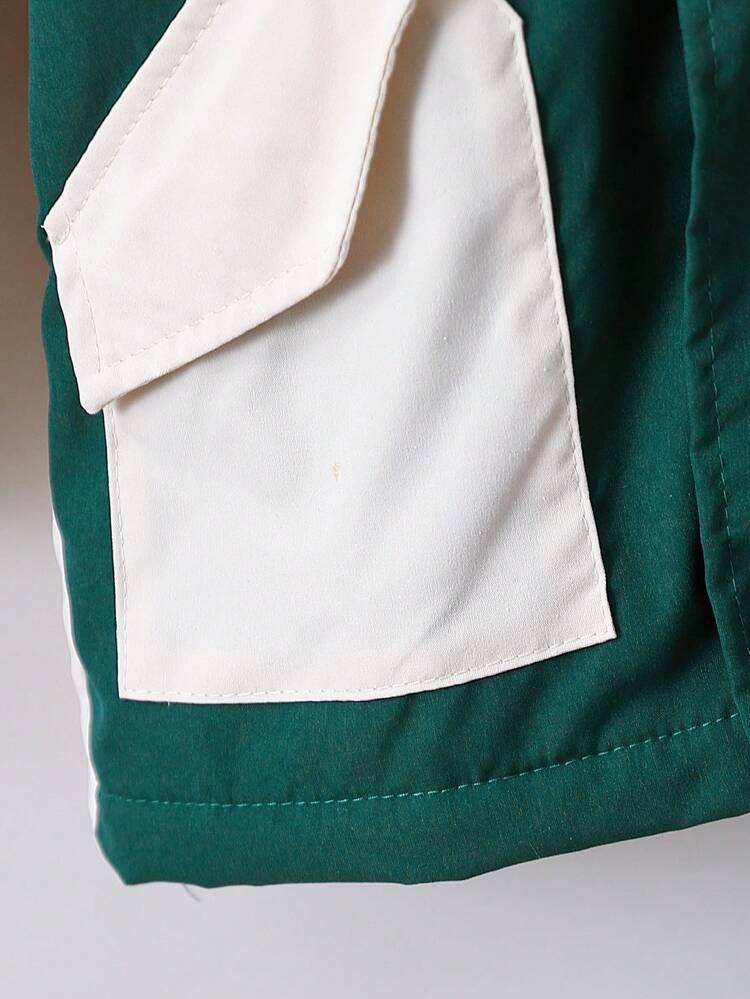 Boys' Fashionable Casual Contrast Color Lined Thick Warm Winter Jacket