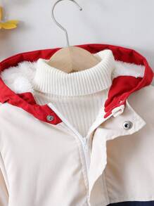 SHEIN 年轻男孩时尚休闲撞色加厚保暖内衬夹克 - 玫紅色 - 查看 4