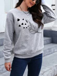 INAWLY Women's Grey Casual Everyday Back-To-School Autumn Pullover Long Sleeve Sweatshirt,Tree Leaf And Heart Pattern,Graduation Teacher Fall Leisure Tops - Light Grey - View 4